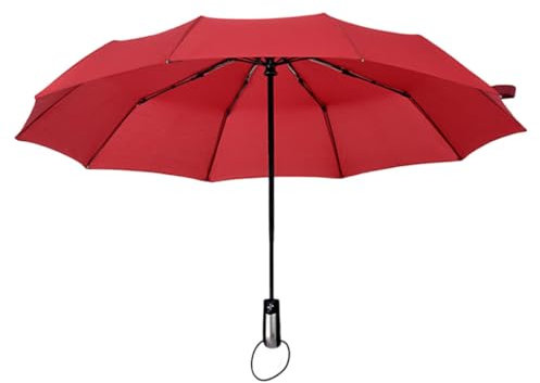 VALICLUD Paraguas Plegable Automático De Diez Huesos Resistente a Prueba De Viento Para Hombre y Mujer, Grande, Doble Tamaño, Portátil Para Lluvia y Protección Solar, Color Rojo, Diseño Reforzado