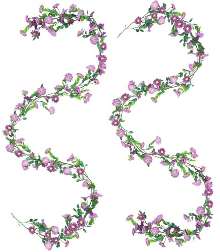 Fairblo 2 Stück Blumengirlande Künstlich Gänseblümchen Deko 2,06 m Blumenranken Künstlich Frühlingsgirlande Lila Kunstblumen Girlande Seidenblumen Frühling Künstliche Blumen für Dekoration Hochzeit