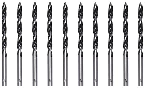 Foyscr 10 Piece 5mm Brad Point Wood Drill Bits, Professional Carbon Steel, Clean Efficient Drilling