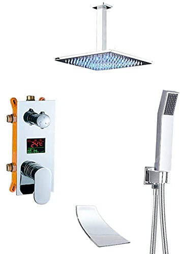 Système de douche moderne chromé avec mitigeur de baignoire encastré - Fixation murale - 25,4 cm