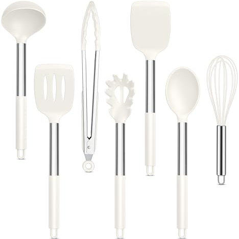 Joyfair Kitchen Utensil Set, 7-Piece Cooking Utensils Set, White Non-Stick Heat Resistant Spatula Cooking Utensils for Cooking/Baking/Flip, Easy to Clean & Dishwasher Safe