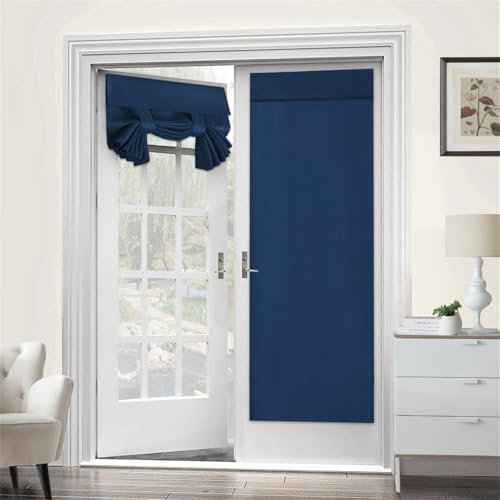 Door Curtains for Door Window, Blackout Door Blinds Stick On Curtains for Privacy and Light Control, Thermal Blackout Curtains Front Door Curtain Tie up Shade (26x68in(1 panel),Navy Blue)