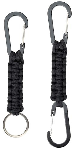 2PCS Carabiner Clip Keyring - Mens Black Locking Carabiner Paracord Keychain Double Ended Clips With Hooks Braided Paracord Lanyard For Keys Knife Backpack Water Bottle Tools Camping Hiking
