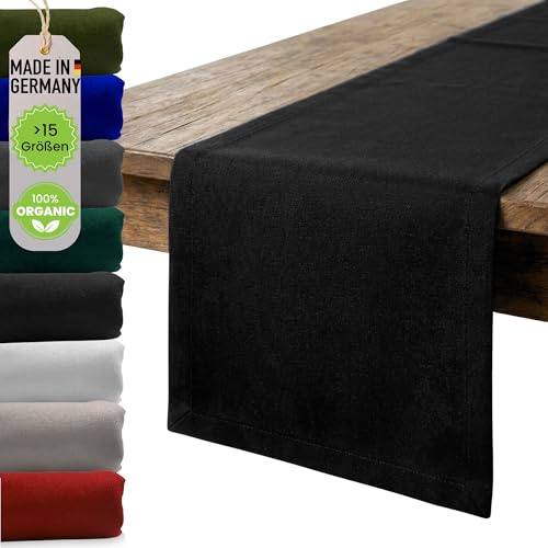 chambry Premium Tischläufer 100% Baumwolle (Canvas) - Handarbeit Made in Germany - nachhaltige hochwertige Tischdekoration - Schwarz 40cm x 260cm