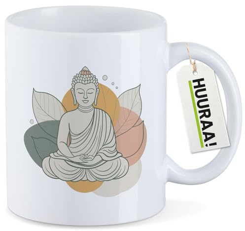 Huuraa Kaffeetasse Buddha Buddhismus Geschenk | Motivtasse 330ml Weiß Keramik Tasse mit Spruch Kaffeebecher Geschenkidee Becher mit Motiv