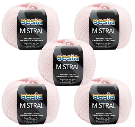 SESIA filato MISTRAL- 5 Gomitoli - 50gr 175 mt 100% lana merino fine ferri 3 3,5 lavabile in lavatrice (2581 Rosa Baby, 5 Gomitoli)