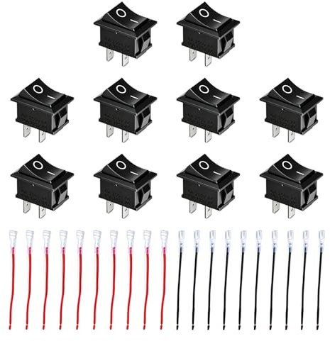 10 Stück Mini Wippschalter T85, KCD1-101 Schalter, 2-polig SPST Kippschalter Schwarz mit Verdrahtung 250V 6A 125V 10A Snap-In Design Weit Verwendbar für Haushaltsgeräte Fahrzeuge Industrieanlagen