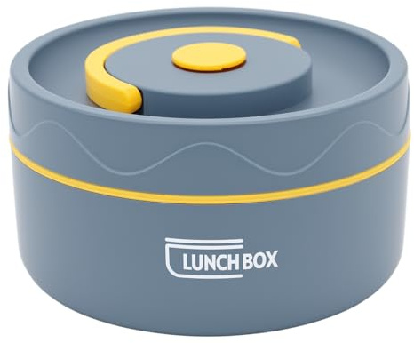 LICAEVEY Insulated Lunch Container, 440ml Thermal Cooking Pot with 304 Stainless Steel, Portable Round Thermal Lunch Box for Office School Picnic (Microwave Oven Style, Deep Sea Blue)