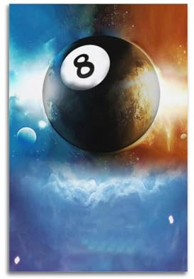 CENGLIS Sport-Billard mit 8 Bällen und kosmischem Hintergrund, Bild-Poster, moderne Wandkunst, Leinwand, ästhetische Dekoration, Gemälde, 60 x 90 cm, ungerahmter Stil