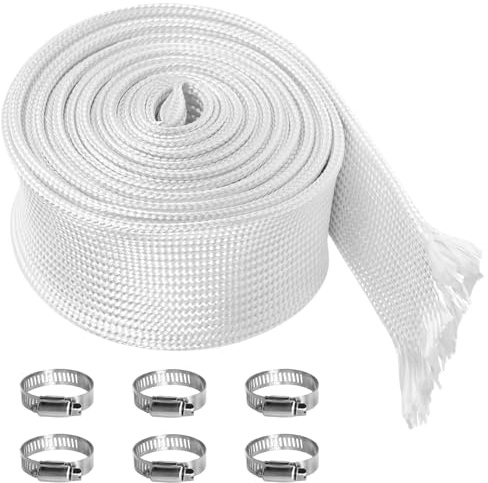 TTYSHIP® Tubo di Scarico 25mm, Tubo di Scarico del Generatore 300cm con 6 Clips, Guaina Isolante in Fibra di Vetro per Generatori e Riscaldatori