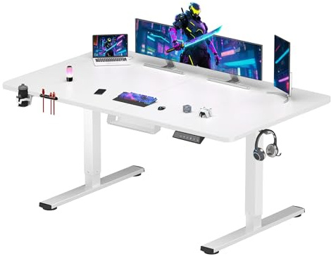 SANODESK Height Adjustable Electric Standing Desk 200 x 80 cm, White | Smart Control Panel with Memory Function, Integrated Hooks & Cup Holder, Ideal for Gaming and Home Office