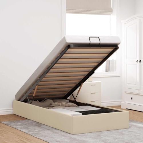sephironlbb Ottoman-Bett Creme 100x200 cm, Stoffbezug, mit Stauraum und hydraulischem Hebemechanismus, Robustes Bettgestell für Schlafzimmer