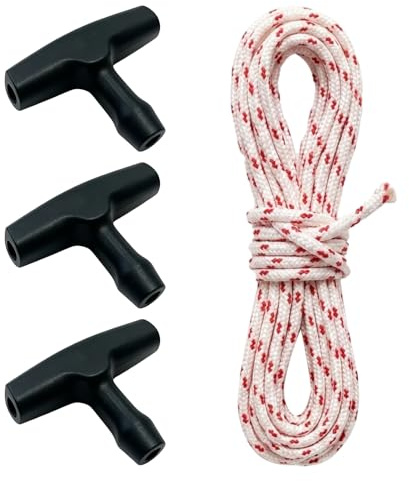 Corde de Démarrage 10m Ø 3.0mm avec 3 Poignées de Lanceur, Corde Lanceur Tondeuse Universelle pour Tondeuse à Gazon, Tronçonneuse, Débroussailleuse et Pièces de Moteur