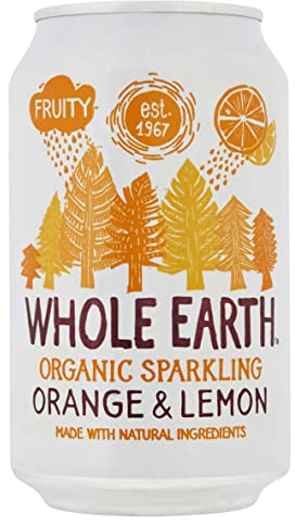 Whole Earth - Pack de 24 Bebidas Refrescantes Ecológicas de Limón y Naranja de 330 ml - Sin Azúcar Añadido y Sin Gluten - Apta para Veganos - Elaborada con Ingredientes Naturales