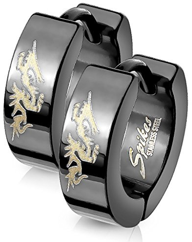Klappcreolen Creolen Drachen Kreolen schwarz Herren Damen Edelstahl unisex