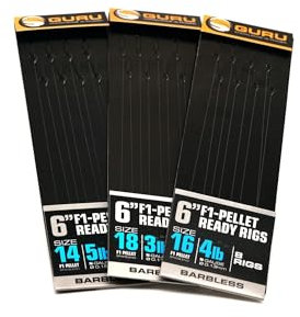Guru 6 Pole Rigs Ready Tied Hooklength All Patterns and Sizes: F1 Pellet Size 18