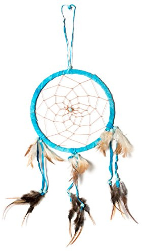 Traumfänger Dreamcatcher Traum Fänger Kinder Schlafzimmer Deko Blau Ca. 45cm x 16cm Türkis Leder M7