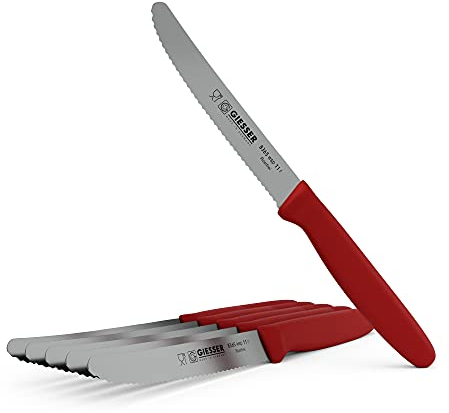Giesser since 1776 - Made in Germany - Set di 6 coltelli per pomodoro, rossi, lama di 11 cm, antiscivolo, piccoli coltelli verdura lavabili in lavastoviglie, inossidabili
