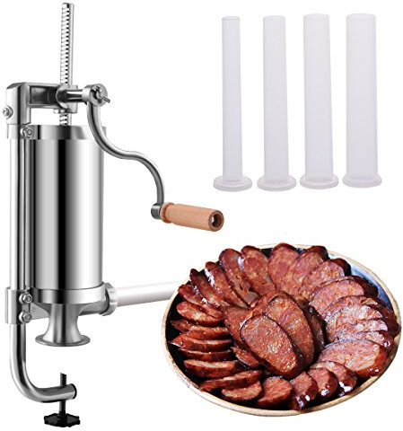 COSTWAY 1,5 kg Poussoir à Saucisses, Machine à Saucisse en Acier Inoxydable, Remplissage de Saucisse avec 4 Tubes de Différentes Tailles