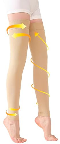 1 paire de bas de contention opaques, soutien ferme 20-30 mmHg avec bande en silicone, manchons de compression sans pieds, traitement des gonflements, varices, œdèmes L 15-20 mmHg beige.