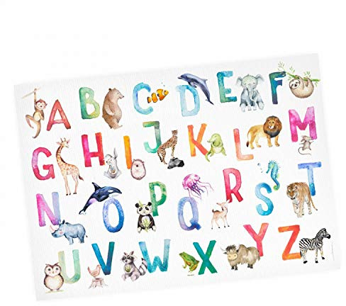 Kinder Lernposter Tier ABC Watercolor - in 3 Größen - Wanddeko Kinderzimmer Buchstaben Wasserfarben Deutsch - Größe DIN A1-841 x 594 mm