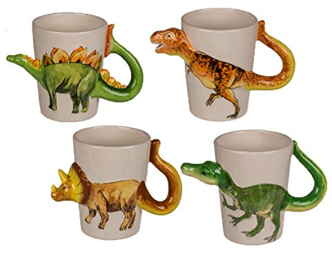 Bada Bing 4er Set Dino Tasse 3D Dinosaurier Ca. 250 ml Füllmenge Kinderbecher mit Kindermotiv T-Rex Triceratops Stegosaurus Raptor Geschenk 19