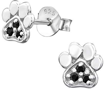 Monkimau Mädchen Ohrringe Pfote Ohrstecker aus 925 Sterling Silver echt Silber mit 6 Kristallen