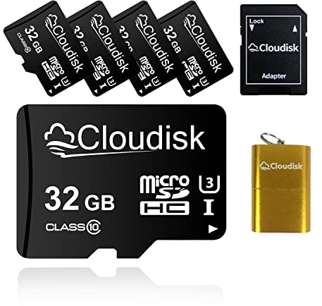 Cloudisk 5Pack 32GB Micro SD Card 32 GB MicroSD Memory Card Class10 with SDAdapter + Card Reader,Bulk Sale 5pcs