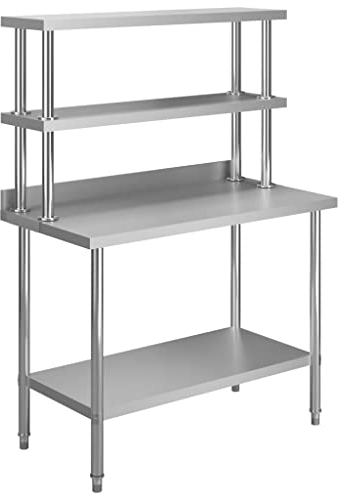 vidaXL Mesa de Trabajo de Cocina con Estante Tabla Preparar Comidas Tablero Mueble Auxiliar Hostelería Restaurante Almacenar Acero INOX