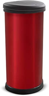 CURVER Kitchen One Touch Deko-Mülleimer, Metall-Effekt, Kunststoff, Rot, 40 l