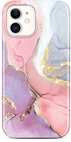 JIAXIUFEN iPhone 12 Mini Hülle Handyhülle TPU Silikon Schutzhülle Handytasche Handy Hülle für iPhone 12 Mini 5.4 - Marmor Pink Purple