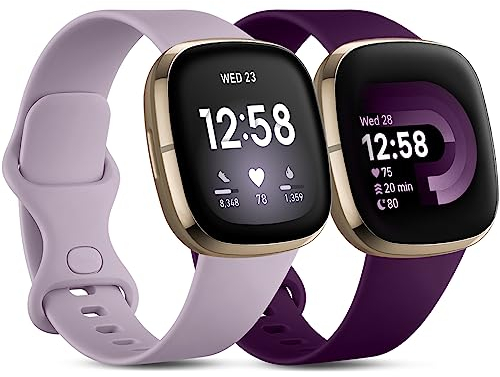 CeMiKa Compatibile con Fitbit Versa 4/Versa 3 Cinturino/Fitbit Sense/Sense 2 Cinturino, Morbido Sportivo di Ricambio Cinturini Compatibile con Fitbit Versa 4/Versa 3/Sense, Piccolo Lavanda/Prugna