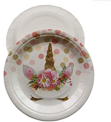 Gshy Vaisselle Assiettes de Licorne en Papier Jetables Magique Décorations de Fête pour Les Enfants Filles Fête d'anniversaire Baby Shower 10pcs