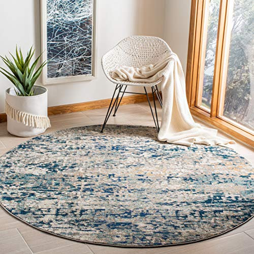 Safavieh Tapis Contemporain pour Salon, Salle à Manger, Chambre à Coucher - Madison Collection, Tapis à Poil Court, Gris et Bleu, 122 x 122 cm
