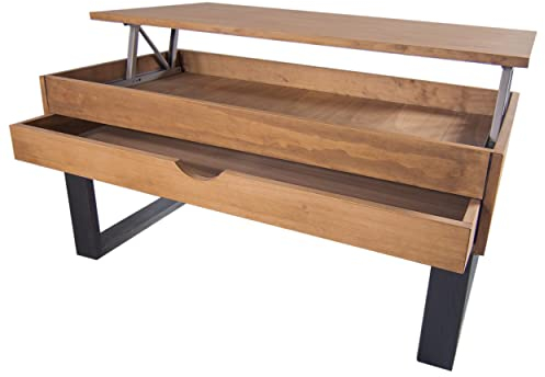 LoMasCasa Sonka Couchtisch mit ausziehbarer Schublade aus natürlichem Massivholz, erhältlich in Holz und schwarzen Beinen, 100 x 50 x 48 cm