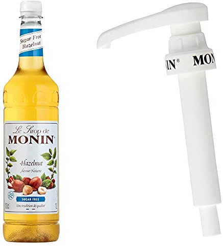 MONIN Premium Hazelnut Sugar Free Syrup 1 L & 10 ml pump for 1 L PET and 25 cl MONIN Premium Syrup bottles