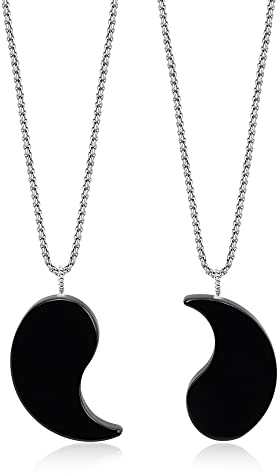 COAI Geschenkideen Yin und Yang Puzzle Teile Ketten Japanischer Magatama Anhänger aus Schwarzem Obsidian für Partner