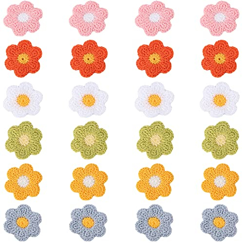 JKJF 24 Stück Gehäkelte Blumen Applikationen Blumen Nähen Aufnäher Blumen Dekorative Patches für DIY Handwerk Kleidung Kleid Jeans Taschen Hüte Schuhe Haarschmuck - 6 Farben Stil 2