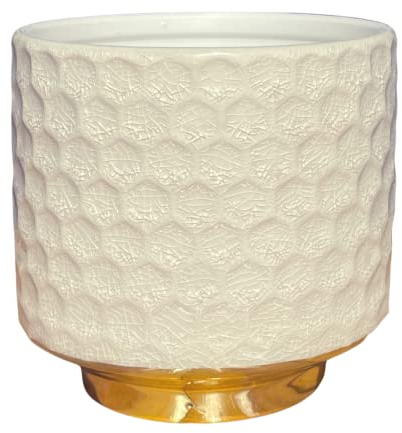 Nordring Pot de Fleur Goldy - Pots de Fleurs décoratifs Couleur pour intérieur Style rétro créatif S (10 cm ø), Ivoire-Jaune, Céramique
