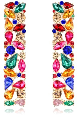 EVER FAITH Rechteckige Ohrringe Strass Geometrische funkelnde Kristall Statement Quadrat lange Tropfen Ohrstecker Bunt
