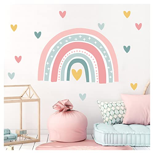 Little Deco Wandtattoo Regenbogen rosa Mint Wandsticker Herzchen Kinderzimmer Babyzimmer Wandaufkleber Herz Wanddeko DL936-3