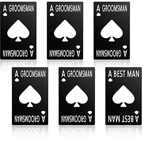 6 Pcs Groomsmen Bottle Opener Groomsmen Stainless Steel Credit Card Size Beer Bottle Opener Cap Black Casino Poker Card Ace Card Groomsmen Gifts for Wedding Birthday Party Bridal Shower Supplies