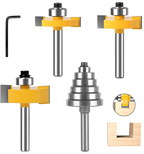 Set Punte Frese per Legno, 3 Pezzi Fresa per Scanalature con 1 Cuscinetti, Frese per Legno a T da 8 mm, Fresa per Spianare Legno, Strumenti per La Lavorazione del Legno (4)
