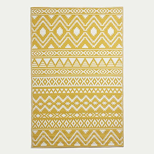 HOMESCAPES Tapis extérieur résistant Pluie et UV, Tapis de Jardin imperméable réversible Jaune Anna, 75 x 200 cm, Intérieur extérieur terrasse Balcon