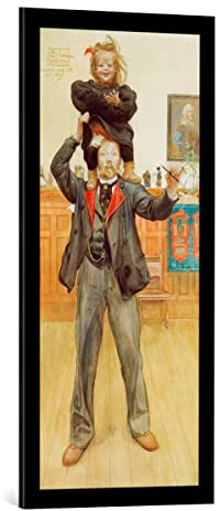kunst für alle Bild mit Bilder-Rahmen: Carl Larsson Brita und ich - dekorativer Kunstdruck, hochwertig gerahmt, 40x95 cm, Schwarz matt