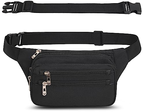 IHIGOGOFA Bauchtasche Gürteltasche Hüfttasche mit Einem 60 cm Verlängerten Gürtel Unisex Modern Umhängetaschen Handytasche für Outdoor Reise Wandern Hundetraining Damen und Herren (Schwarz#1)