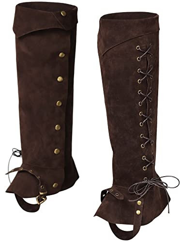 TASBERN Piratenstiefel Überzüge Mittelalter und Renaissance Kunstleder Kostüm Stiefel Zubehör Steampunk Fußabdeckung für Halloween Kostüm Schwarz Braun, Braun, 3X-Small-X-Large Women/Small-XX-Large
