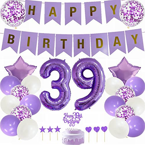 Yunchu Online 39. Geburtstag Dekoration Mann Frau Lila Tortendeko Geburtstag Lila White Party Deko 39. Geburtstag Party Deko 39 Geburtstag Mann Frau Deko Geschenk 39 jahre Geburtstag Deko Ballon