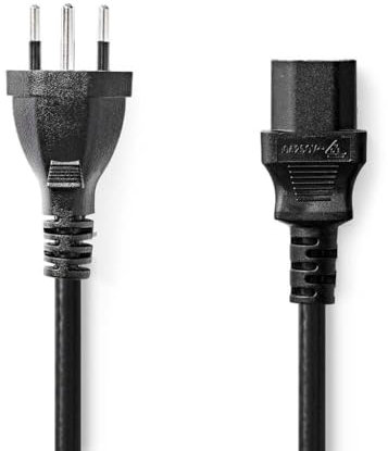 NEDIS Stromkabel | CH Typ 12 | IEC-320-C13 | gerade | gerade | Vernickelt | 2.00 m | rund | PVC | Schwarz | Plastikbeutel