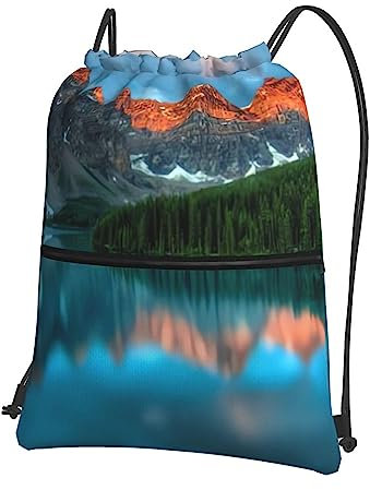 QQLADY Banff Nationalpark-Rucksack mit Kordelzug, wasserdicht, für Fitnessstudio, Sport, Yoga, Schwarz , One size